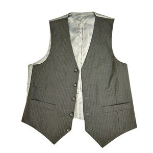 Men’s fine wool pinstripe button down v neck vest charcoal gray menswear medium